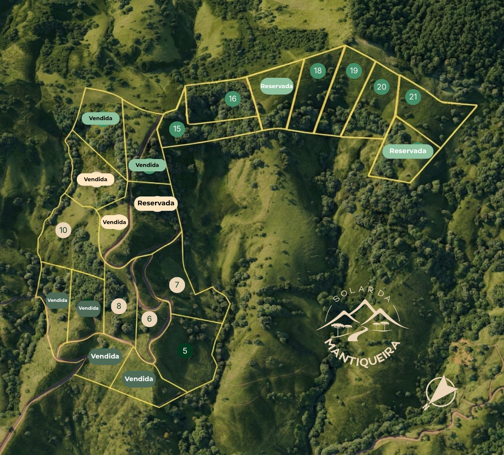 Mapa do empreendimento Solar da Mantiqueira com chácaras numeradas