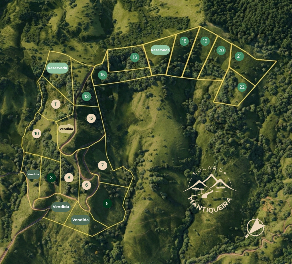 Mapa do empreendimento Solar da Mantiqueira com chácaras numeradas